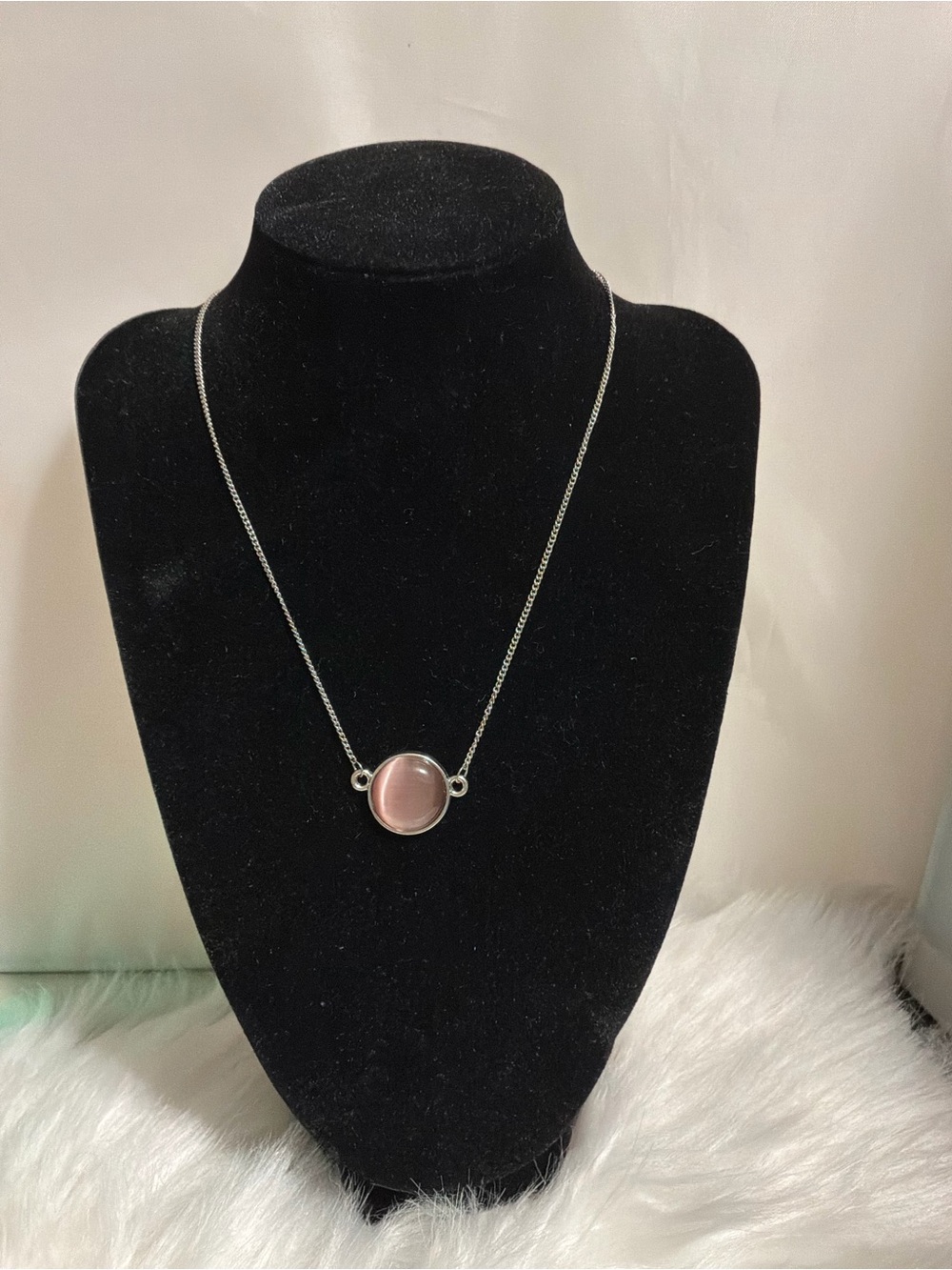 Silver tone Necklace with Pink Stone Pendant